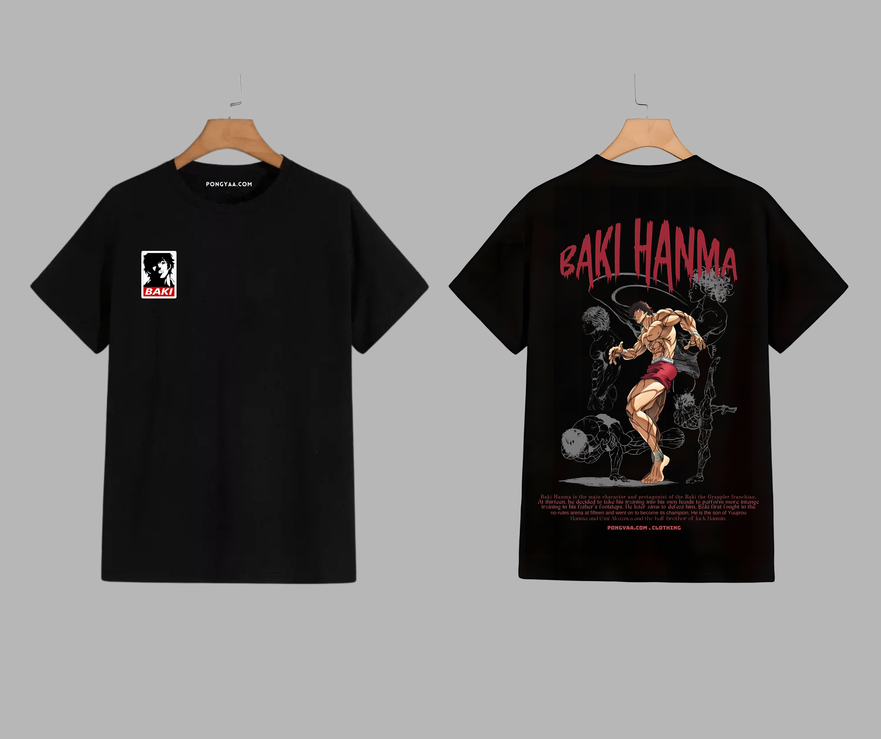 Baki Hanma Anime T-Shirt showcasing bold back print of Baki in action on black streetwear tee.